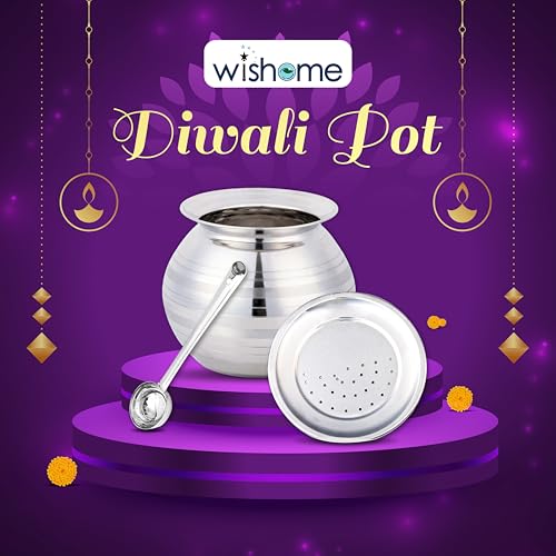 Wishome Stainless Steel Rice Pot/Diwali Rice Cookpot/Pongal Pot/Gundu/Cooker/Handi with Lid Vadi Plate and Ladle/Spoon, Diwali Gift Set, 3.5 Litres(L-16.5cmxW-16.5cmxH-17cm) - Image 4