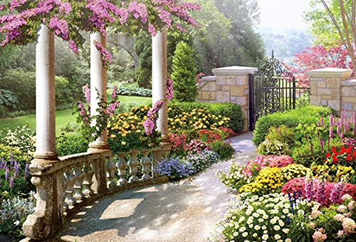 DORCEV 5x3ft Spring Beautiful Garden Photography Backdrop Vintage Garden Architecture Pillars Blooming Flowers Background Outdoor Wedding Portraits Photo Studio Props Wallpaper - Image 4