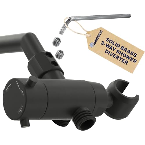 HammerHead Showers Solid Metal 3Way Shower Diverter Valve with Shower Head Holder Universal Splitter for Handheld Spray Wand and Rain Showerhead Matte Black - Image 1
