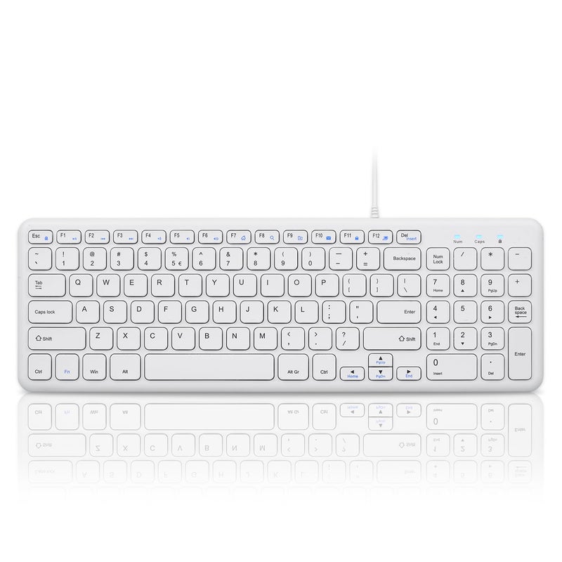 Perixx PERIBOARD213W Wired Quiet USB Scissor Keyboard 1445x476x070 Inches Compact Design with Number Pad White US English PERIBOARD213US - Image 2