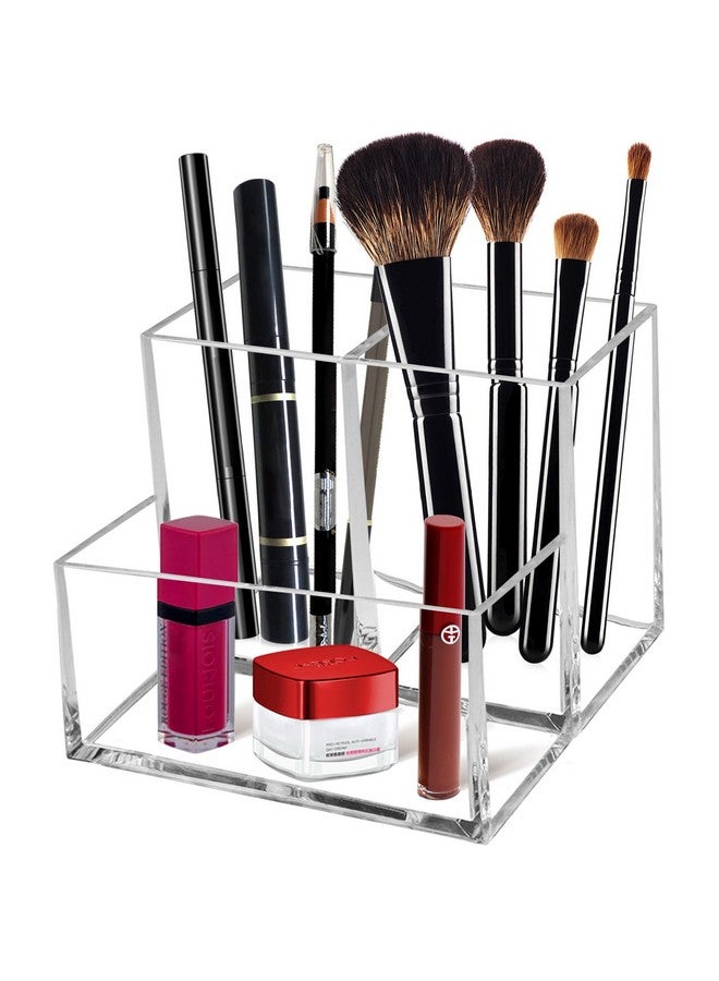 Cerpourt Clear Acrylic Makeup Brush Organizer,Multi-Purpose Cosmetic Brushes Storage Holder With 3 Slots,Pencil Pen Holder For Desk,Desk Organizer And Accessories For Vanity - Image 1