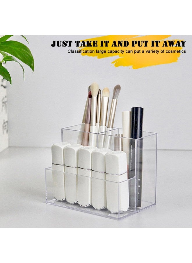 Cerpourt Clear Acrylic Makeup Brush Organizer,Multi-Purpose Cosmetic Brushes Storage Holder With 3 Slots,Pencil Pen Holder For Desk,Desk Organizer And Accessories For Vanity - Image 2