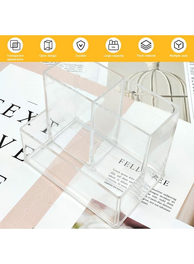 Cerpourt Clear Acrylic Makeup Brush Organizer,Multi-Purpose Cosmetic Brushes Storage Holder With 3 Slots,Pencil Pen Holder For Desk,Desk Organizer And Accessories For Vanity - Image 3