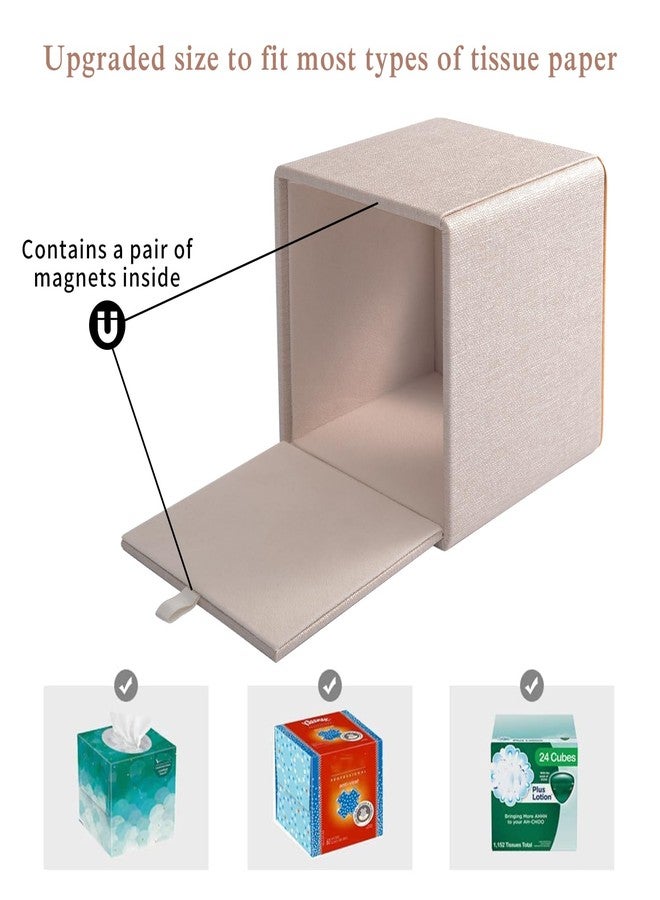 RHCSZ Flax Classic Leather Square Tissue Box Cover/Holder, Table Napkin Case Dispenser,Facial Tissues Organizer with Magnetic Bottom for Home Office,Tissues Cube Box (Beige) - Image 5