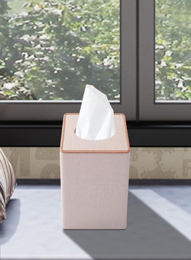 RHCSZ Flax Classic Leather Square Tissue Box Cover/Holder, Table Napkin Case Dispenser,Facial Tissues Organizer with Magnetic Bottom for Home Office,Tissues Cube Box (Beige) - Image 2
