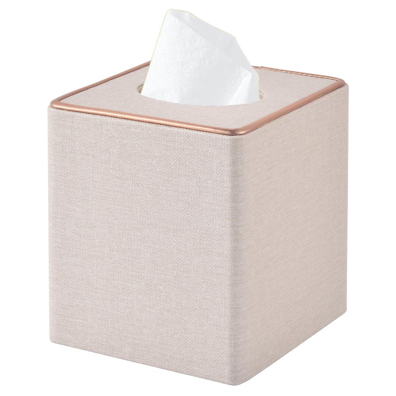 RHCSZ Flax Classic Leather Square Tissue Box Cover/Holder, Table Napkin Case Dispenser,Facial Tissues Organizer with Magnetic Bottom for Home Office,Tissues Cube Box (Beige) - Image 1