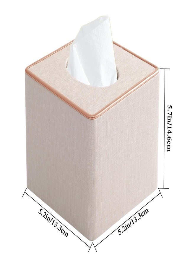 RHCSZ Flax Classic Leather Square Tissue Box Cover/Holder, Table Napkin Case Dispenser,Facial Tissues Organizer with Magnetic Bottom for Home Office,Tissues Cube Box (Beige) - Image 3