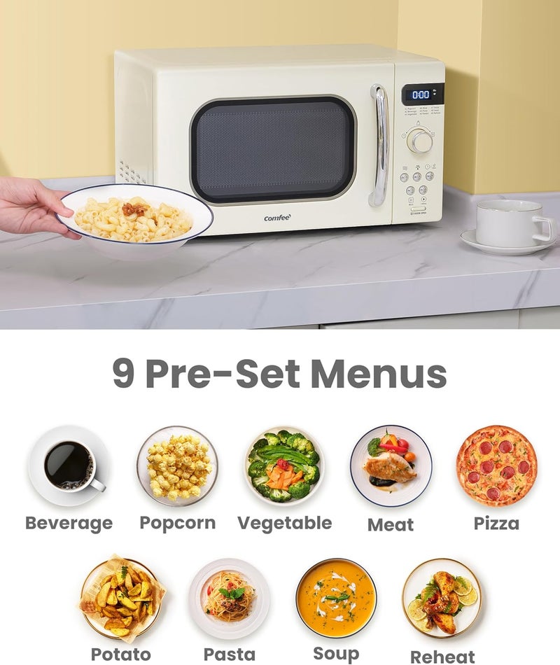Comfee' ' Retro Small Microwave Oven With Compact Size, 9 Preset Menus, Position-Memory Turntable, Mute Function, Countertop Perfect For Spaces, 0.7 Cu Ft/700W, Cream, AM720C2RA-A - Image 3