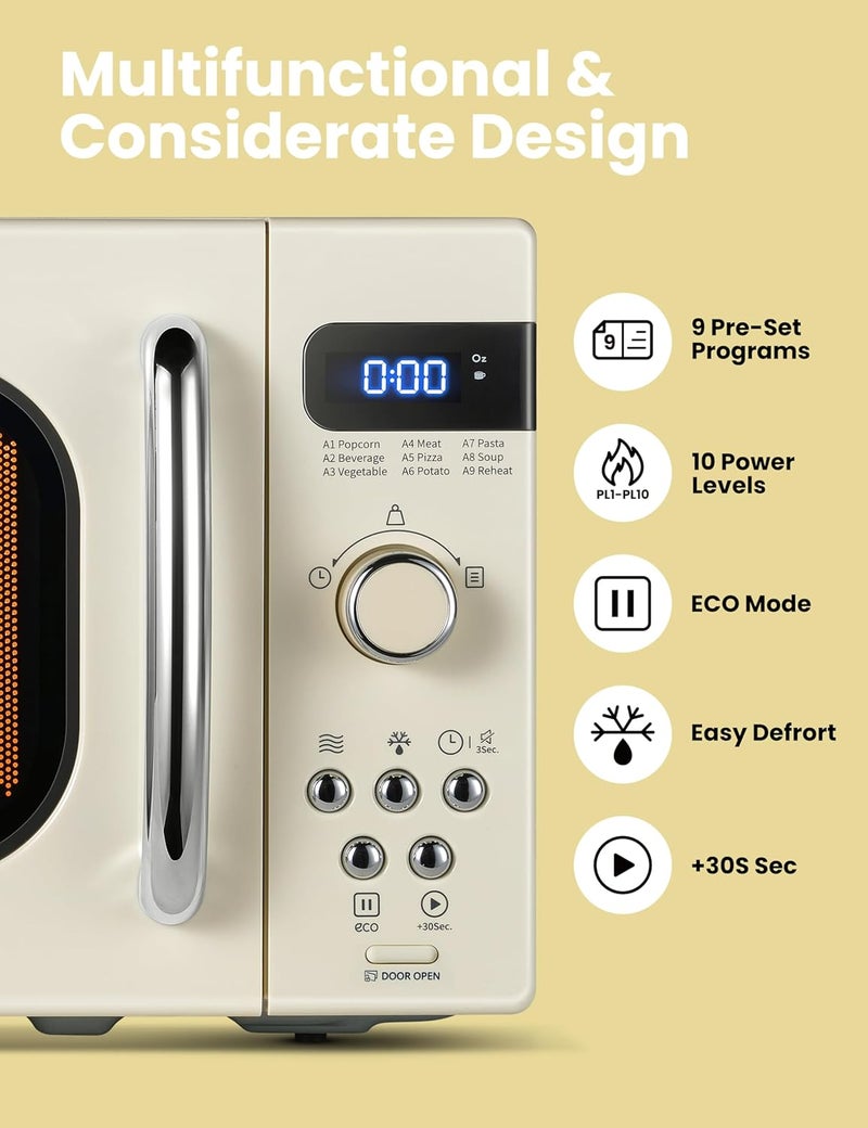 Comfee' ' Retro Small Microwave Oven With Compact Size, 9 Preset Menus, Position-Memory Turntable, Mute Function, Countertop Perfect For Spaces, 0.7 Cu Ft/700W, Cream, AM720C2RA-A - Image 2