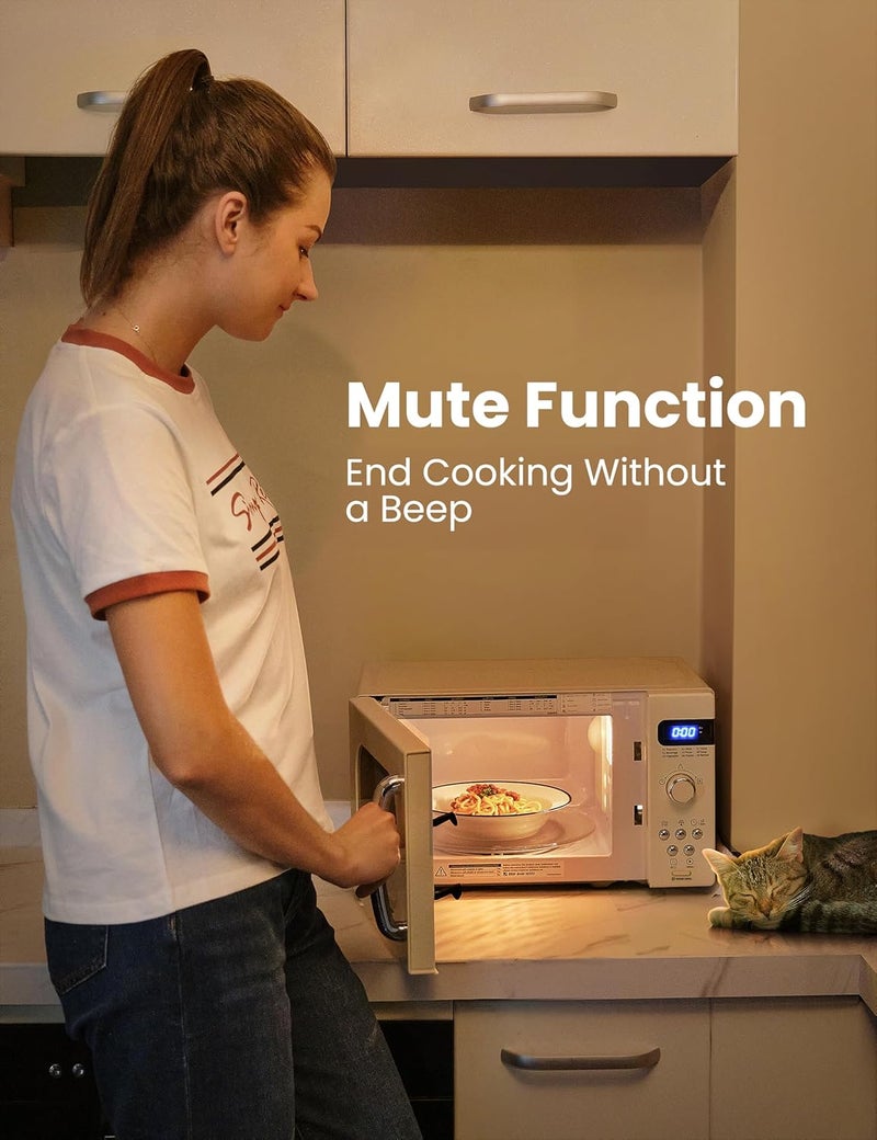 Comfee' ' Retro Small Microwave Oven With Compact Size, 9 Preset Menus, Position-Memory Turntable, Mute Function, Countertop Perfect For Spaces, 0.7 Cu Ft/700W, Cream, AM720C2RA-A - Image 4