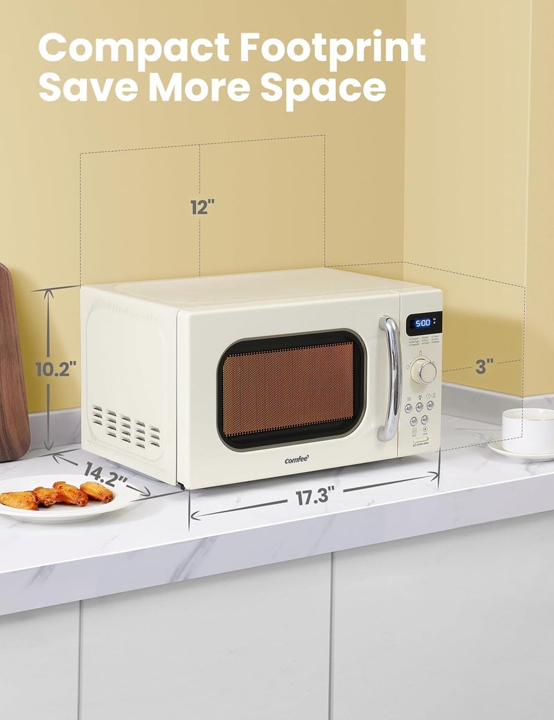 Comfee' ' Retro Small Microwave Oven With Compact Size, 9 Preset Menus, Position-Memory Turntable, Mute Function, Countertop Perfect For Spaces, 0.7 Cu Ft/700W, Cream, AM720C2RA-A - Image 5