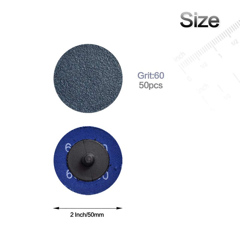 Tshya Quick Change Grinding Disc, 50 Pcs P60 2 inch Sanding Discs, Zirconia Coated Roll Lock Disc for Surface Prep (60 Grit) - Image 2