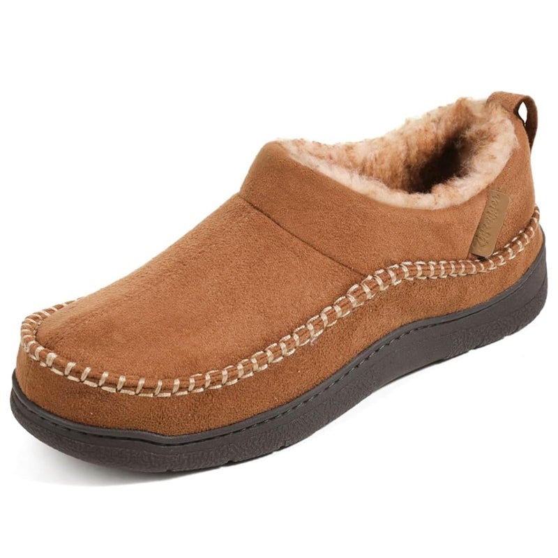 Zigzagger Men's Moccasin Slippers Memory Foam House Shoes, Ankle Toasty Indoor and Outdoor Warm Loafer Slippers(Tan,Size 12) - Image 1