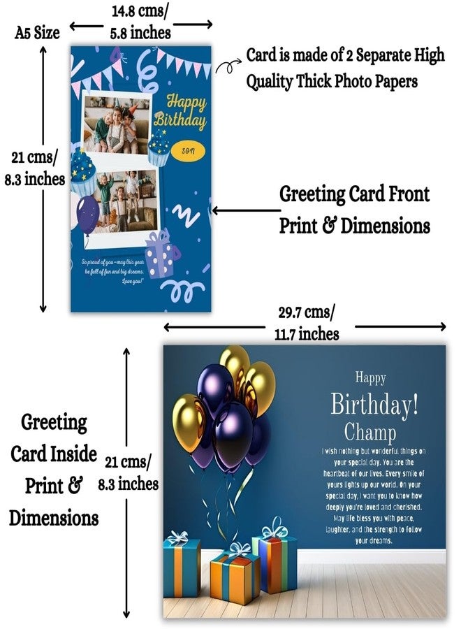 AanyaCentric® Customized Birthday Greeting Card with Photos for Son | A5 Size (5.8 x 8.3 inch) | Preprinted Message | Includes Red Envelope - Image 3