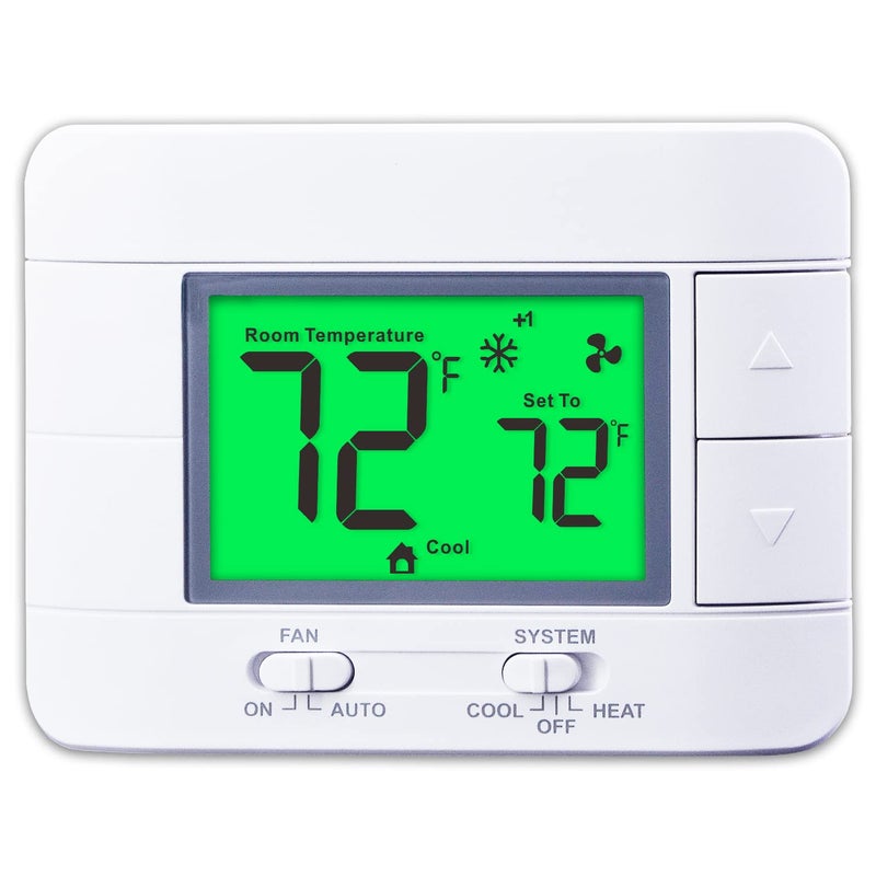 Upgraded MultiStage NonProgrammable Thermostats for Home 2 Heat2 Cool with Temperature Humidity Monitor and Large Green LCD