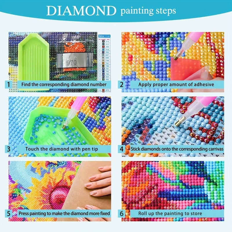 طقم طلاء خماسي الأبعاد بألماس دائري مقاس 50×50 سم بدون إطار، مناسب لتزيين المنزل والمكتب - Image 3