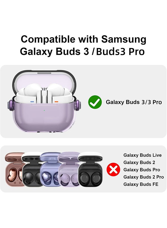 O Ozone For Samsung Galaxy Buds3 Case & Galaxy Buds 3 Pro Case Cover , Holder Clip Shockproof Flexible TPU Protection Case with Carabiner- Purple - Image 2