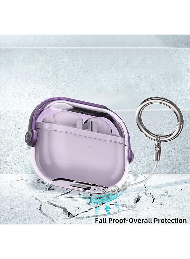 O Ozone For Samsung Galaxy Buds3 Case & Galaxy Buds 3 Pro Case Cover , Holder Clip Shockproof Flexible TPU Protection Case with Carabiner- Purple - Image 3