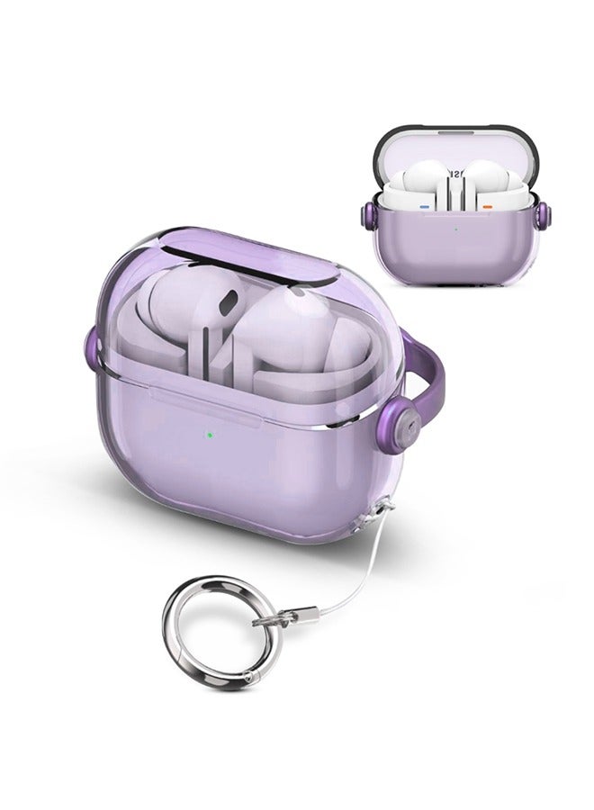 O Ozone For Samsung Galaxy Buds3 Case & Galaxy Buds 3 Pro Case Cover , Holder Clip Shockproof Flexible TPU Protection Case with Carabiner- Purple - Image 1