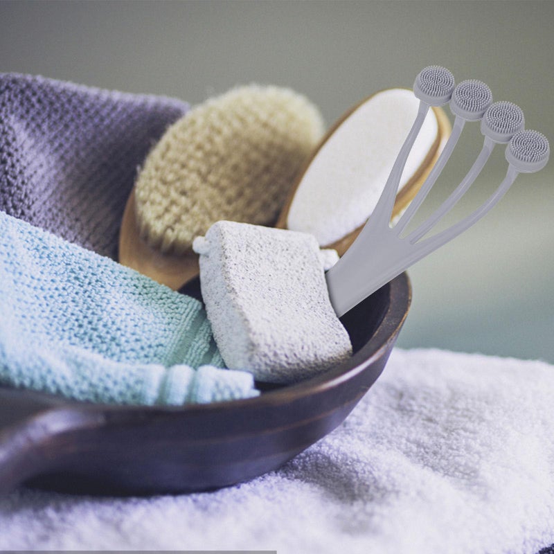 Silicone Body Exfoliating Brush with Massage Heads Gray Back Scrubber for Shower Bathing - Image 5
