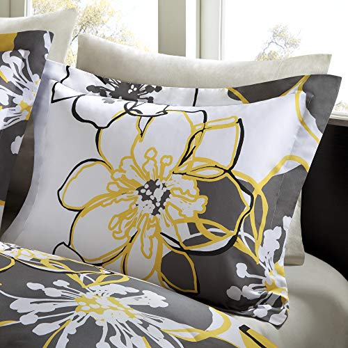 Intelligent Design Allison Comforter Set Fun Bedroom Décor Modern All Season Floral Vibrant Color Cozy Bedding Layer, Matching Sham, Decorative Pillow, Full/Queen, Yellow/Grey Duvet Cover - Image 4