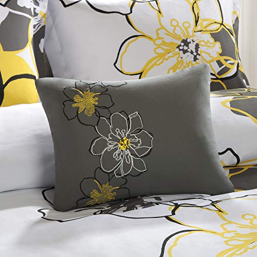 Intelligent Design Allison Comforter Set Fun Bedroom Décor Modern All Season Floral Vibrant Color Cozy Bedding Layer, Matching Sham, Decorative Pillow, Full/Queen, Yellow/Grey Duvet Cover - Image 5