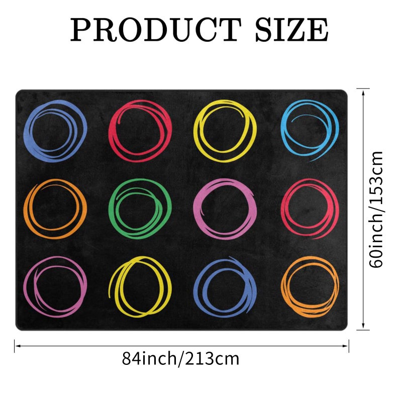 Engree Kids Rug, Classroom Carpets Playmat Rugs, 5x7 Ft Kids Carpet with Rubber Backing, Colorful Circles Children's Classroom Seating Rug Nursery Rugs for Kids Room, Playroom or Elementary, Black, Seats 12 - Image 2