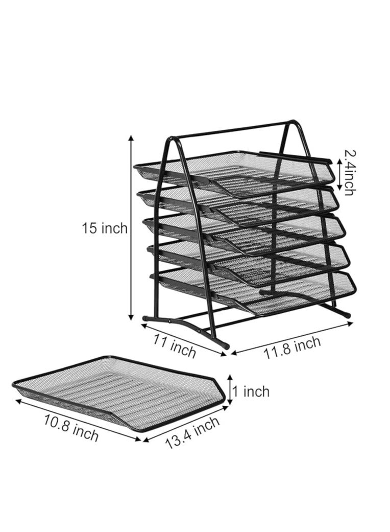 Terabyte 5 Tier Mesh Letter Tray Office Filing Trays Holder Desk Organiser Stacking Supports Document Filing Trays Paper Holder, Metal File Organizer Tray for School Home And Office (5-Tier) - Image 1