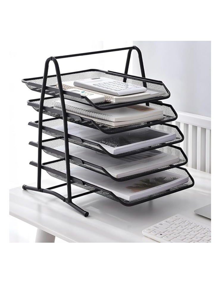 Terabyte 5 Tier Mesh Letter Tray Office Filing Trays Holder Desk Organiser Stacking Supports Document Filing Trays Paper Holder, Metal File Organizer Tray for School Home And Office (5-Tier) - Image 2