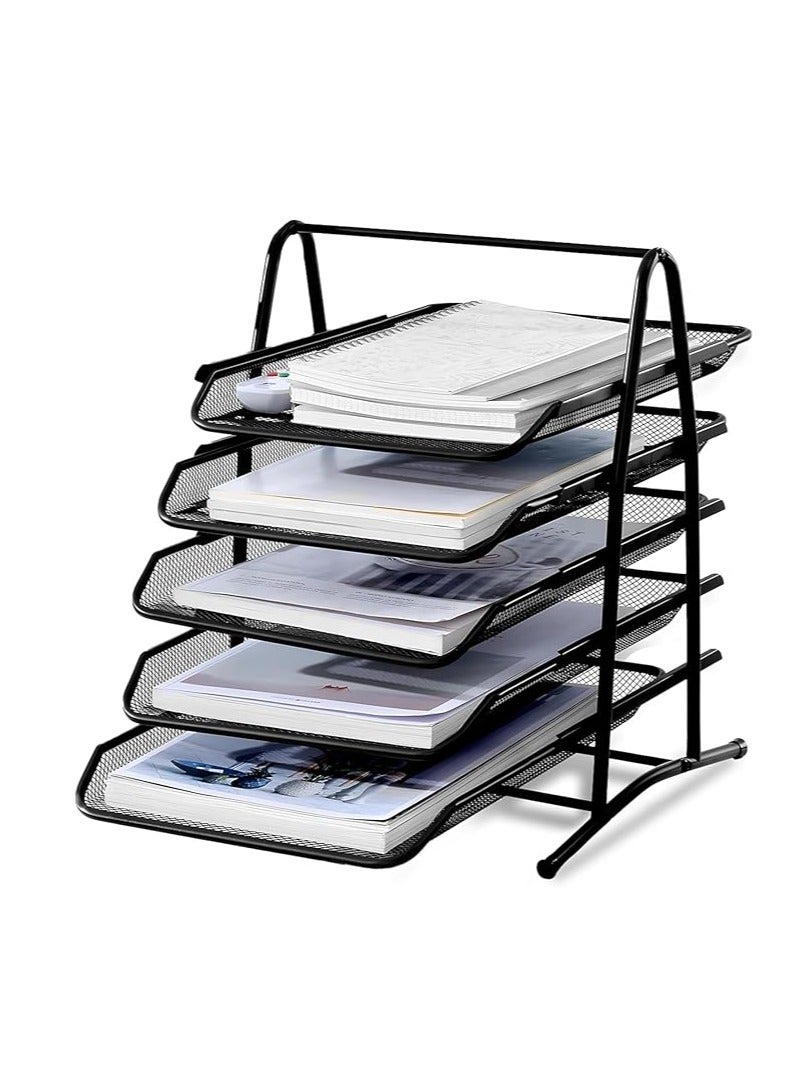 Terabyte 5 Tier Mesh Letter Tray Office Filing Trays Holder Desk Organiser Stacking Supports Document Filing Trays Paper Holder, Metal File Organizer Tray for School Home And Office (5-Tier) - Image 3