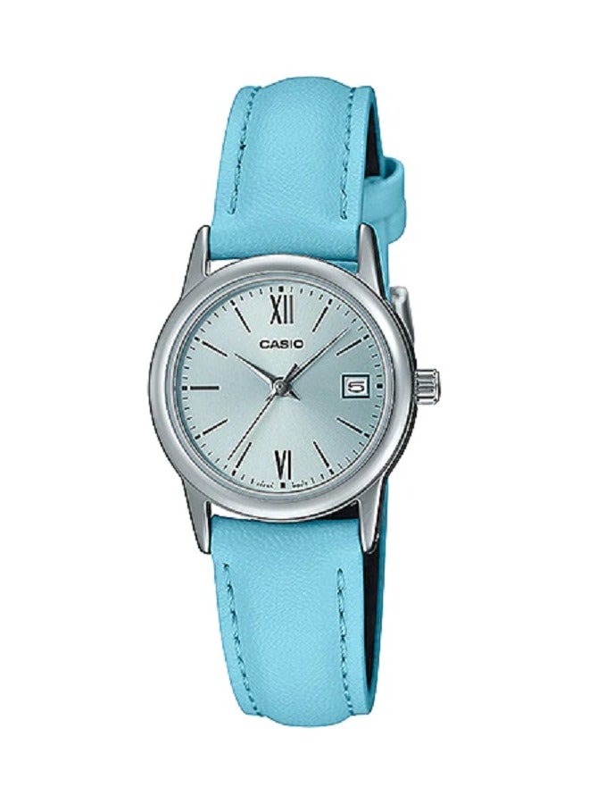 Casio Women Watch Analog Date Display Blue Dial Leather Band LTP-V002L-2B3UDF. - Image 1