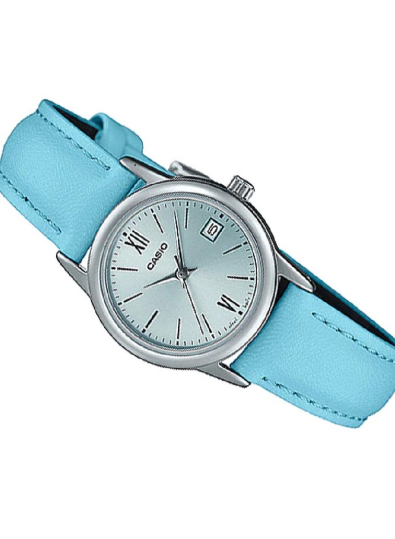 Casio Women Watch Analog Date Display Blue Dial Leather Band LTP-V002L-2B3UDF. - Image 2