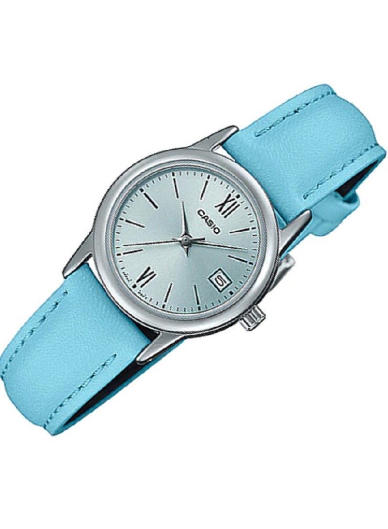 Casio Women Watch Analog Date Display Blue Dial Leather Band LTP-V002L-2B3UDF. - Image 3