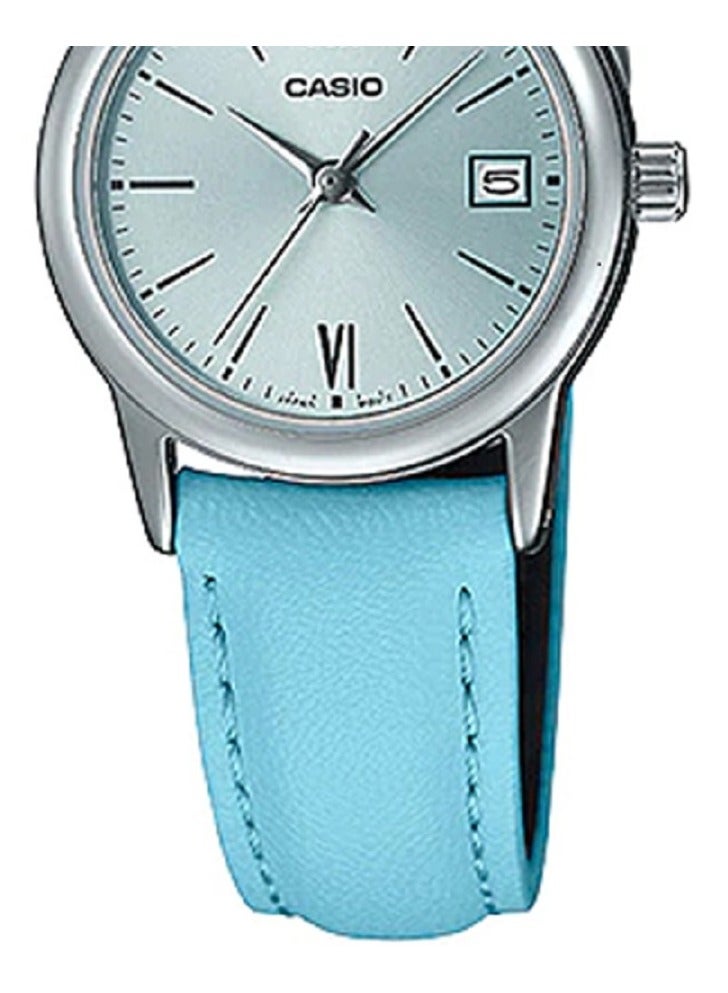 Casio Women Watch Analog Date Display Blue Dial Leather Band LTP-V002L-2B3UDF. - Image 4