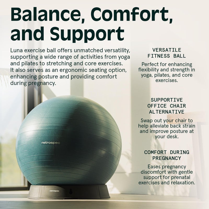 Retrospec Luna Exercise Ball with Pump - Anti-Burst Fitness Equipment for Yoga, Core Training & Stability - Home Gym Swiss Ball for Office & Pregnancy - Image 2