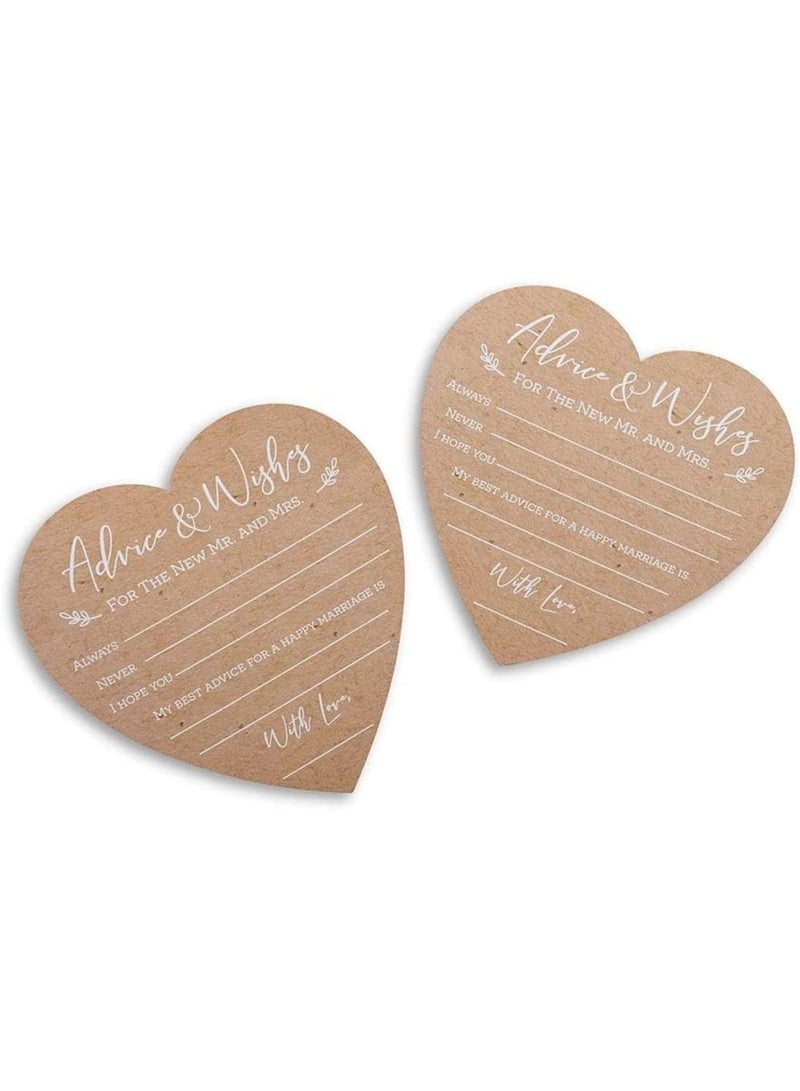Zikra Wedding Advice And Wishes For The Mr And Mrs - Heart Shaped Cards (Set of 50) Rustic Kraft Paper - Image 1