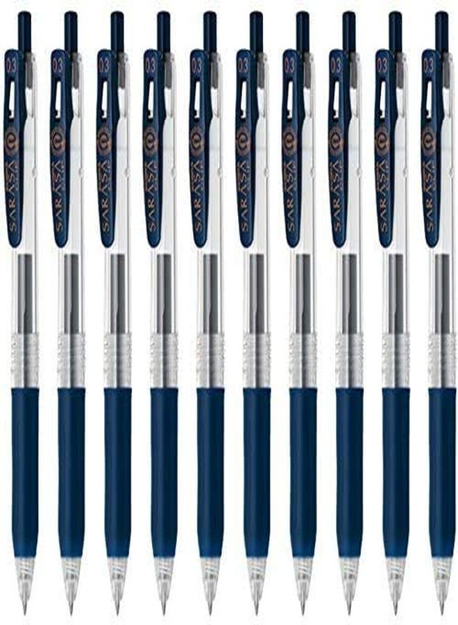 Zebra Technologies Zebra Sarasa Clip 0.3 Retractable Gel Ink Pen, Rubber Grip, 0.3mm, Blue Black Ink, Value Set of 10 - Image 1