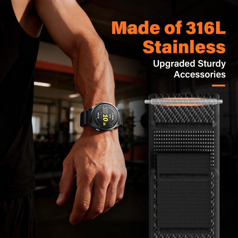 ANCOOL Nylon Watch Band Compatible with Garmin Venu 3/Venu 4 45mm/Venu 2/Forerunner 265/255/Vivoactive 4, 22mm Quick Release Watch Band for Galaxy Watch 46mm/3 45mm for Men(Black/Grey, L) - Image 3