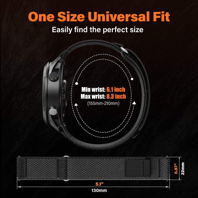 ANCOOL Nylon Watch Band Compatible with Garmin Venu 3/Venu 4 45mm/Venu 2/Forerunner 265/255/Vivoactive 4, 22mm Quick Release Watch Band for Galaxy Watch 46mm/3 45mm for Men(Black/Grey, L) - Image 4