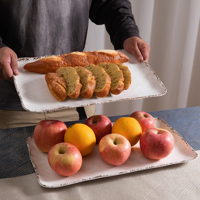 ZAROCRUS Farmhouse Melamine Serving Platters Set of 2, 17"x10" Large Rectangular Melamine Serving Trays for Serving Food on Parties and Entertaining, Dishwasher Safe. Ivory - Image 5