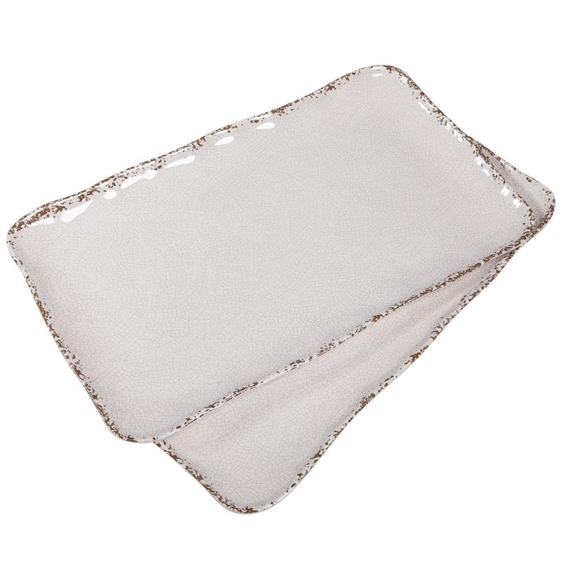 ZAROCRUS Farmhouse Melamine Serving Platters Set of 2, 17"x10" Large Rectangular Melamine Serving Trays for Serving Food on Parties and Entertaining, Dishwasher Safe. Ivory - Image 2