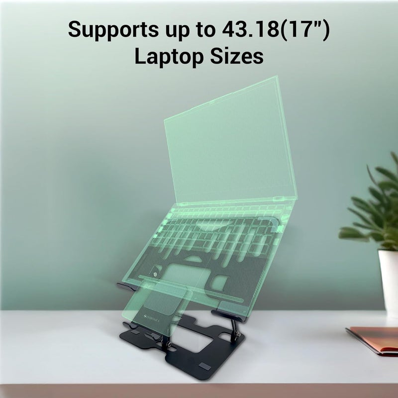 ZEBRONICS ZEBRONICS NS3500 Foldable Laptop Stand with Mobile Stand Upto 17 inch Laptop MultiAngle Adjustment AntiSlip Silicone Pads Carbon Steel Body AntiRust for Laptop Smartphones and Tablets  - Image 5