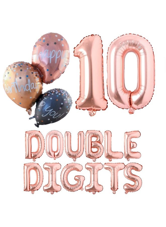 Atpata Funky 10th Birthday Foil Balloons Decoration Party Supplies for celebrating the Double Digit Milestone (Rose Gold) - Image 1