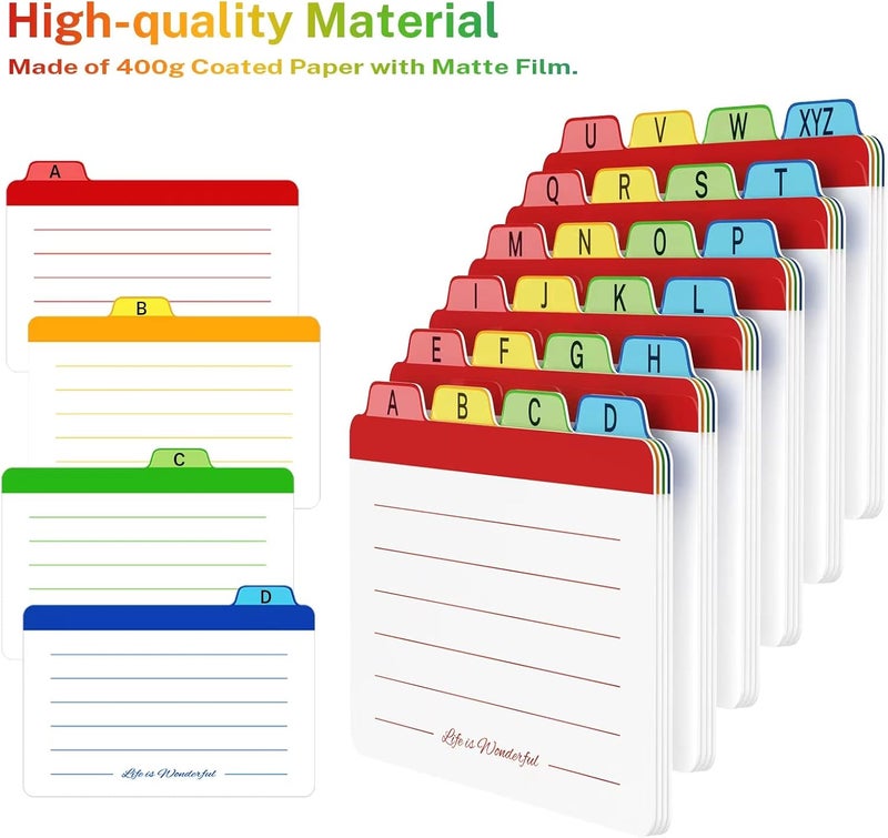 Neando 5 x 8 inches Index Card Dividers, Alphabetical Tabbed Index Cards Guides, Colored Note Cards, File and Recipe Guides with Alphabetical Tabs, Assorted Colors, 24 Counts, A-Z Guide - Image 2