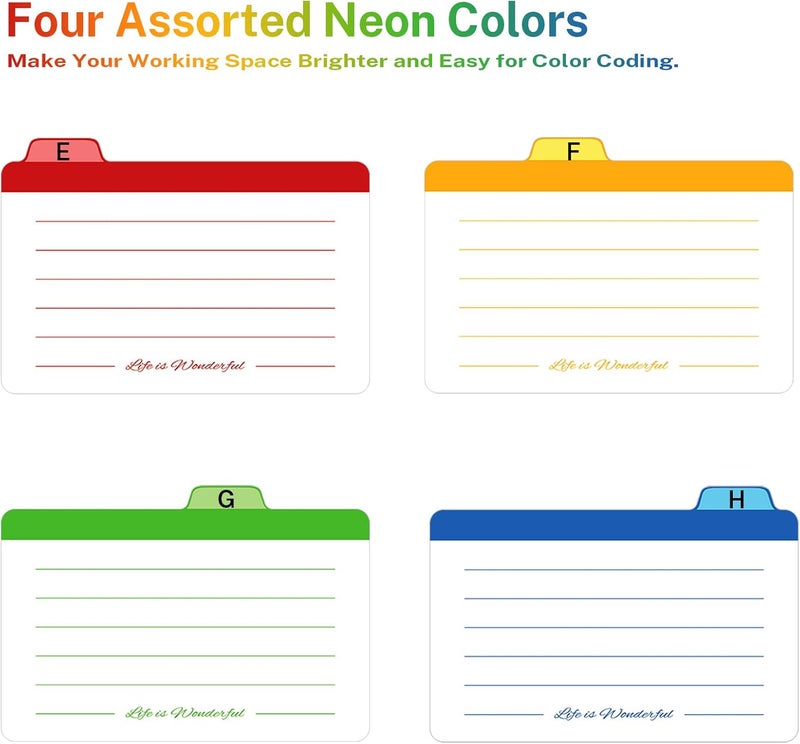 Neando 5 x 8 inches Index Card Dividers, Alphabetical Tabbed Index Cards Guides, Colored Note Cards, File and Recipe Guides with Alphabetical Tabs, Assorted Colors, 24 Counts, A-Z Guide - Image 4