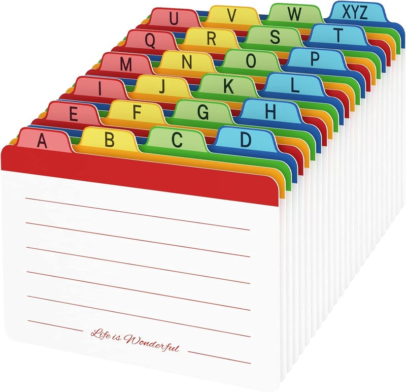 Neando 5 x 8 inches Index Card Dividers, Alphabetical Tabbed Index Cards Guides, Colored Note Cards, File and Recipe Guides with Alphabetical Tabs, Assorted Colors, 24 Counts, A-Z Guide - Image 1