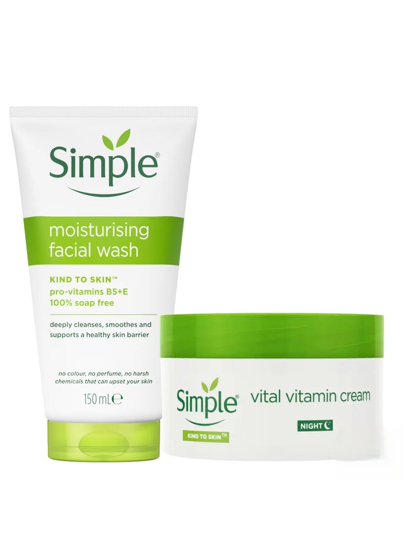 سمبل مجموعة سيمبل للعناية بالبشرة اللطيفة | غسول مرطب للوجه 150 مل + كريم ليلي غني بالفيتامينات 50 مل | عناية مرطبة ومغذية للبشرة - Image 1
