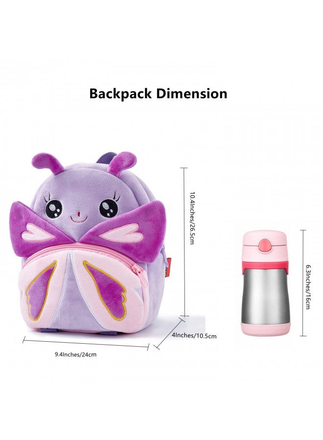 NICE CHOICE Cute Toddler Backpack Toddler Bag Plush Animal Cartoon Mini Travel Bag for Baby Girl Boy 2-6 Years(Purple Butterfly) - Image 3