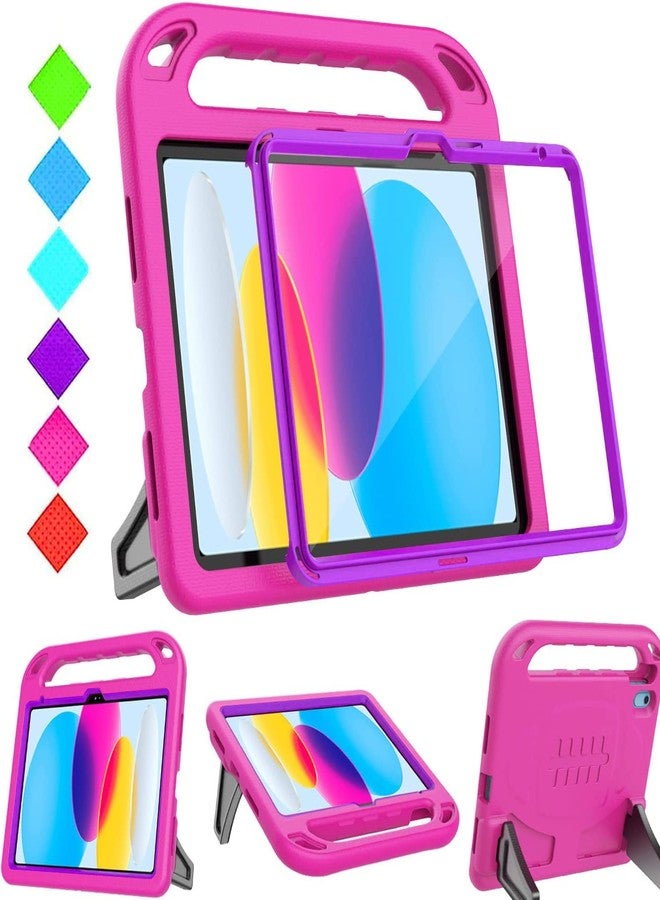 BMOUO جراب BMOUO للأطفال لجهاز iPad الجيل العاشر 10.9 بوصة 2022 - مع واقي شاشة مدمج، مقاوم للصدمات، خفيف الوزن، مزود بمقبض قابل للطي وحامل، متوفر باللونين الوردي والبنفسجي. - Image 1