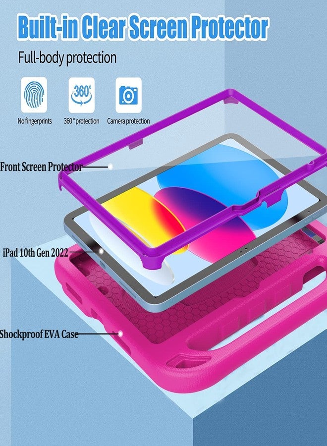 BMOUO جراب BMOUO للأطفال لجهاز iPad الجيل العاشر 10.9 بوصة 2022 - مع واقي شاشة مدمج، مقاوم للصدمات، خفيف الوزن، مزود بمقبض قابل للطي وحامل، متوفر باللونين الوردي والبنفسجي. - Image 3